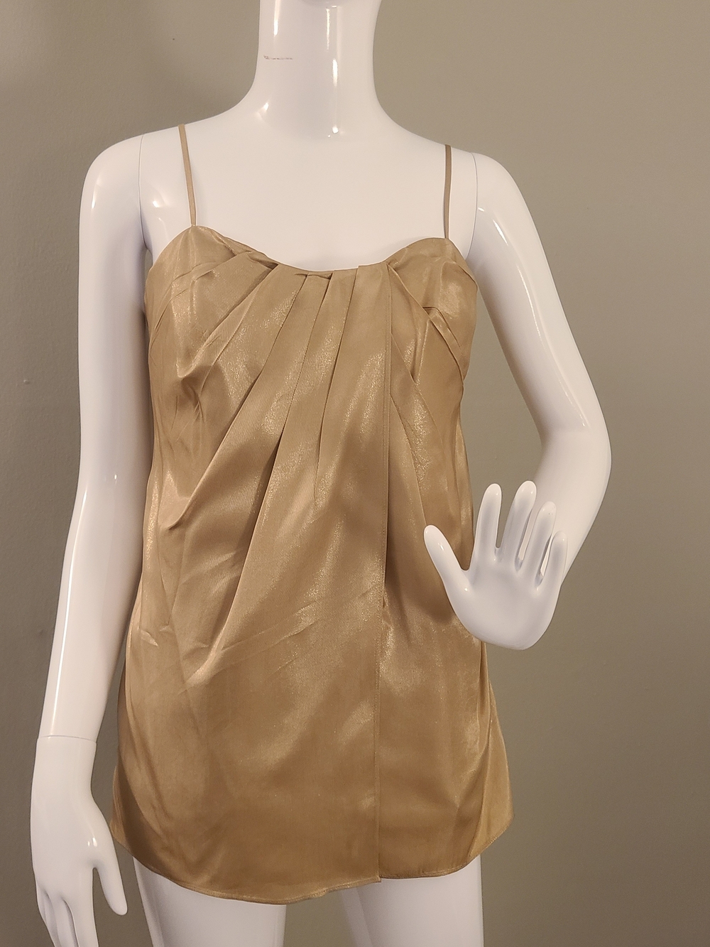 Laundry By Shelli Segal Gold Pleated Satin Spaghetti Strap Camisole